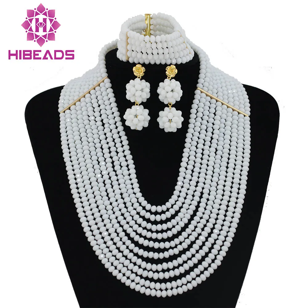 Charms 10 Layers White African Beads Jewelry Set Fashion Women Party