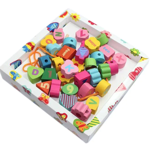 montessori deluxe wooden lacing beads in a box colorful garden