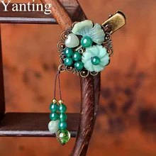Yanting Boho заколка для волос для женщин зеленый камень Когти для волос авантюрин цветок глазированное стекло бусины Женские аксессуары для вечеринок 090