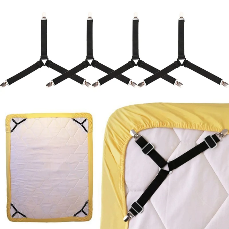 4pcs Adjustable Bed Fitted Sheet Straps Bed Sheets Straps Braces Crisscross Suspenders Gripper Storage Holder Fastener Clips