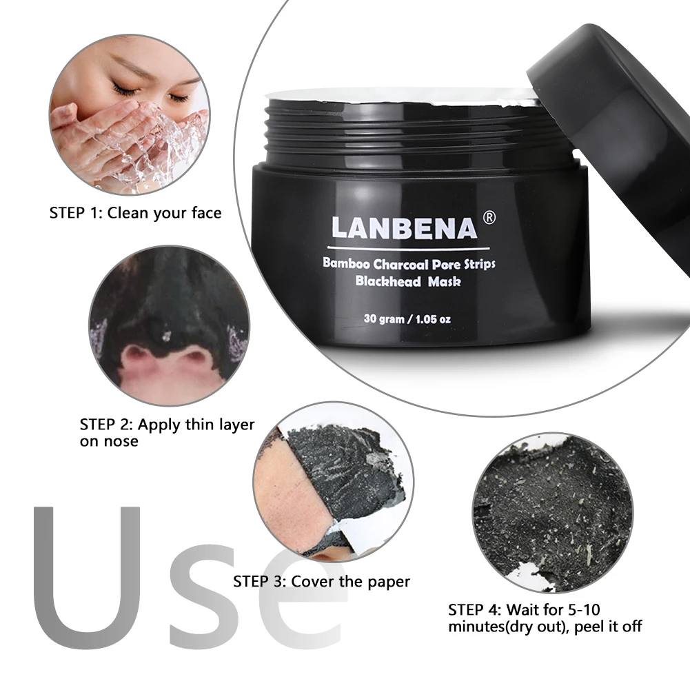LANBENA 60 шт., бумажная маска для удаления черных точек, маска для носа, полоска пор, черная маска, пилинг, против акне, лечение, черный, глубокое очищение, 65