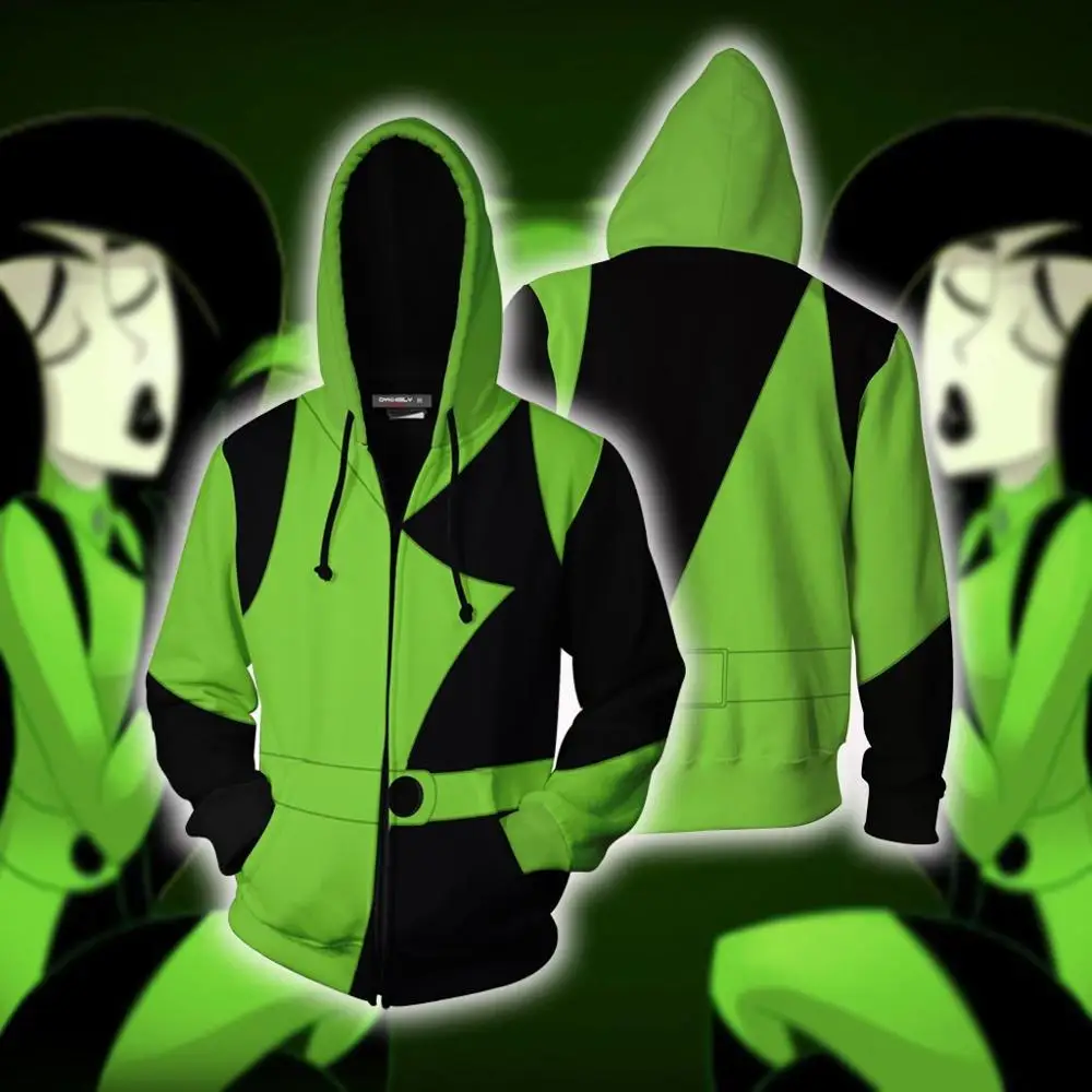 

Kim Possible Shego Cosplay Costume Hoodie Sweatshirts 3d Digital Printing Zipper Clothing