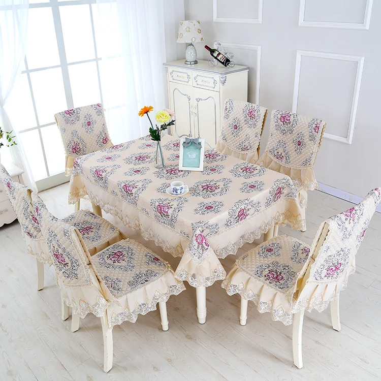 

TableCloth Household Chair Seat Cushions Covers European Lace Tea Tables Modern Simple Table Chair Covers 13pcs 6 Chair +1Table