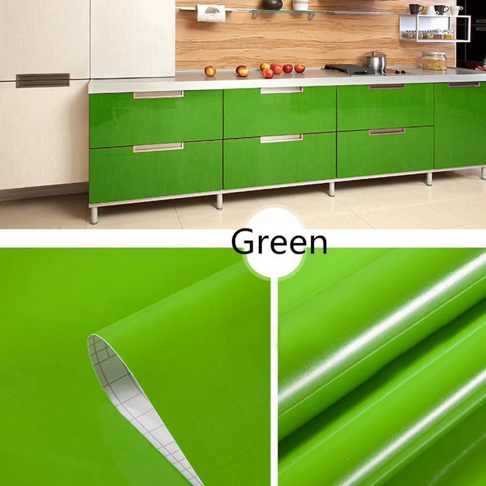 Removable Wallpaper green 13 Kind Color Waterproof Shiny Furniture Refurbished Stickers Home Kitchen Cupboard Shelf Drawer Decor