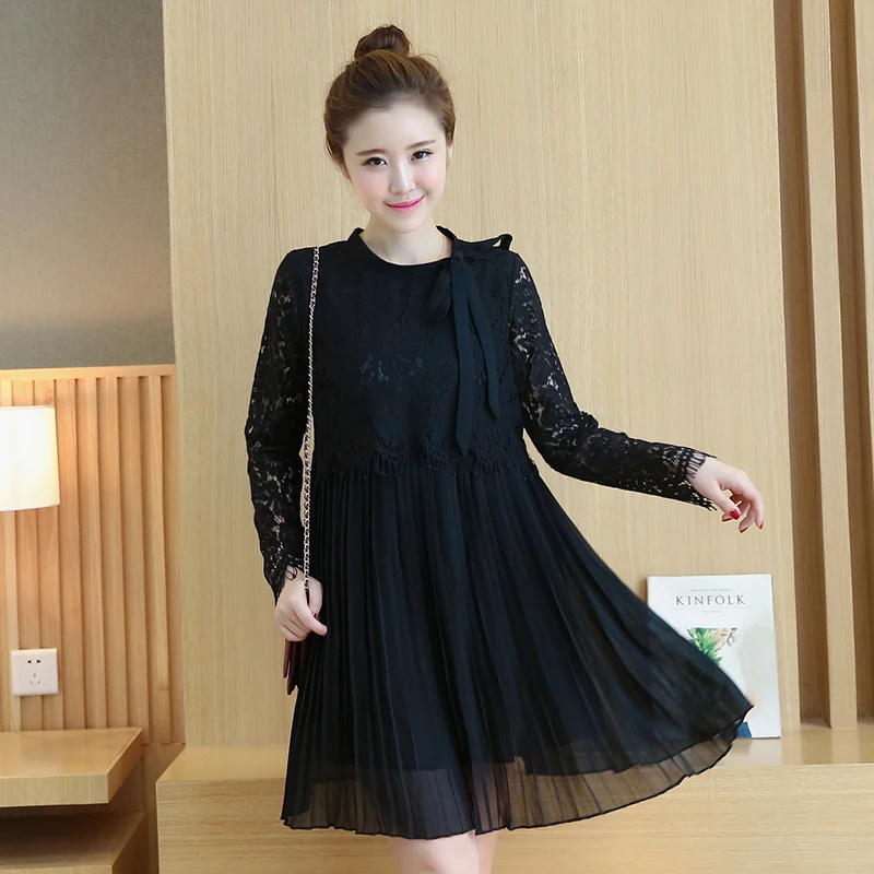 

Wholesale 2019 autumn and winter pregnant women long sleeve plus size lace dress maternity elegant princess elegant basic dress