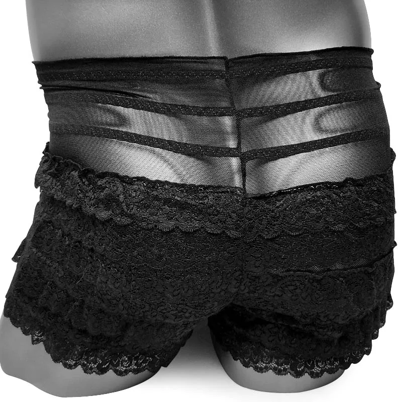 Sexy Mens Ruffle Lace Panties Dance Bloomers Sexy Lingerie Sissy Frilly Knickers Pettipants Fetish Layered Boyshort Underwear 2