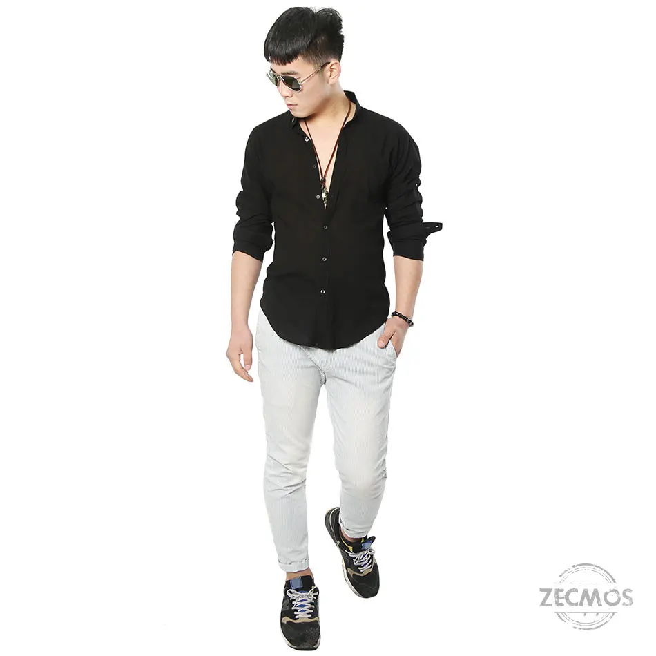 Zecmos Social Grandad китайская рубашка с воротником-стойкой Мужская Повседневная рубашка высокого качества хлопковая льняная рубашка