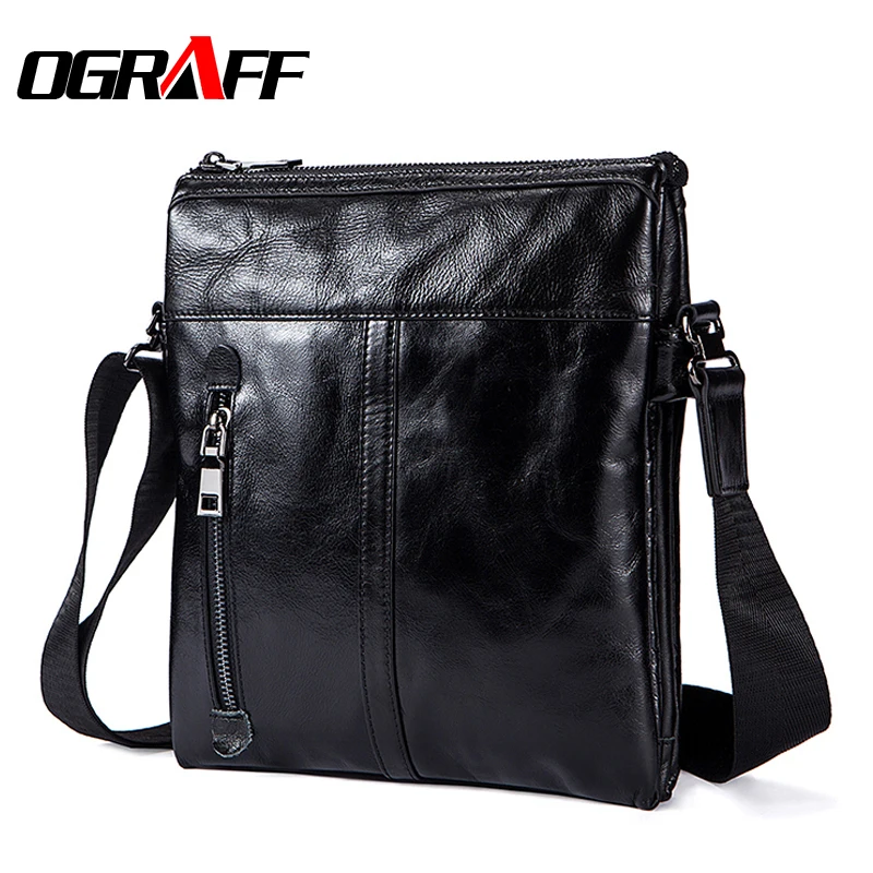 

OGRAFF luxury brand genuine cow leather bag men crossbody bag shoulder messenger bag satchel flap designer black handbags male