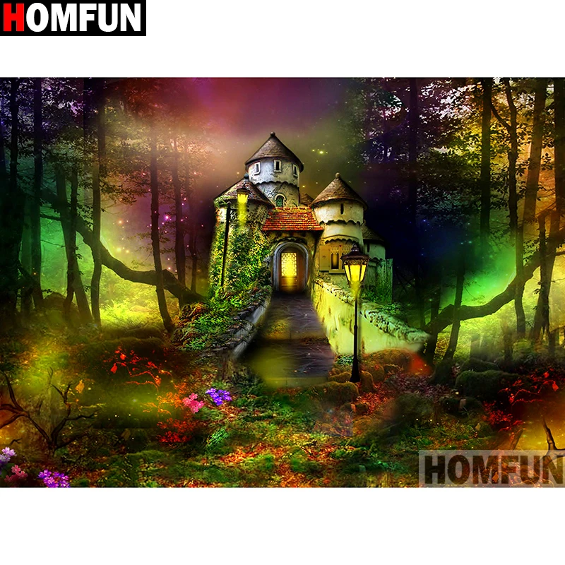 Алмазная 5D Вышивка HOMFUN Темный замок картина из квадратных/круглых страз сделай
