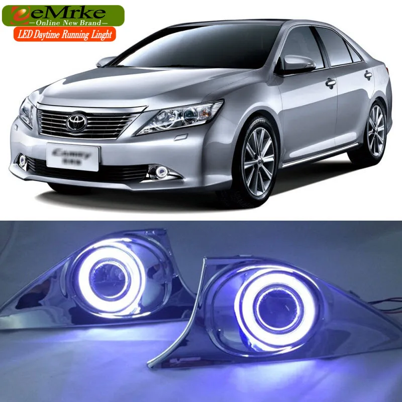

eeMrke COB Angel Eyes DRL For Toyota Camry 2012 Fog Lights H11 55W Halogen Bulbs Daytime Running Lights Kits