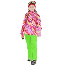 Winter Girls Ski Suits Striped Fleece Kids Skiing Sets Jackets Overalls Children Clothing Sets Windproof Sport Snow Outfits