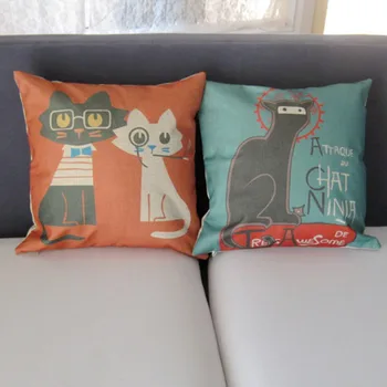 

Free shipping 1Pcs Zakka cute cartoon cat illustration thicker cotton pillow cover Sofa cushion cover Home decoration 45cm*45cm
