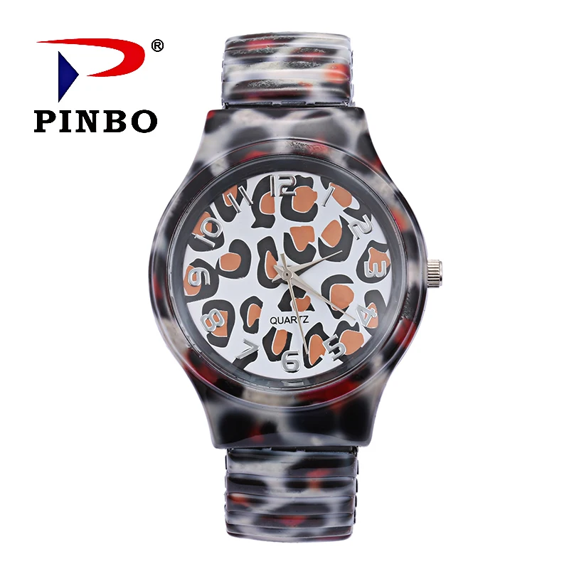 PINBO Watch Women Brand Luxury Fashion Leopard Stretch Bracelet Women