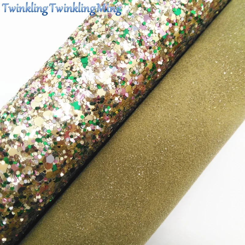 

Green Glitter Fabric, Suede Glitter Faux Leather Fabric, Synthetic Leather Sheet For Bows A4 Size 8"x11" Twinkling Ming XM112