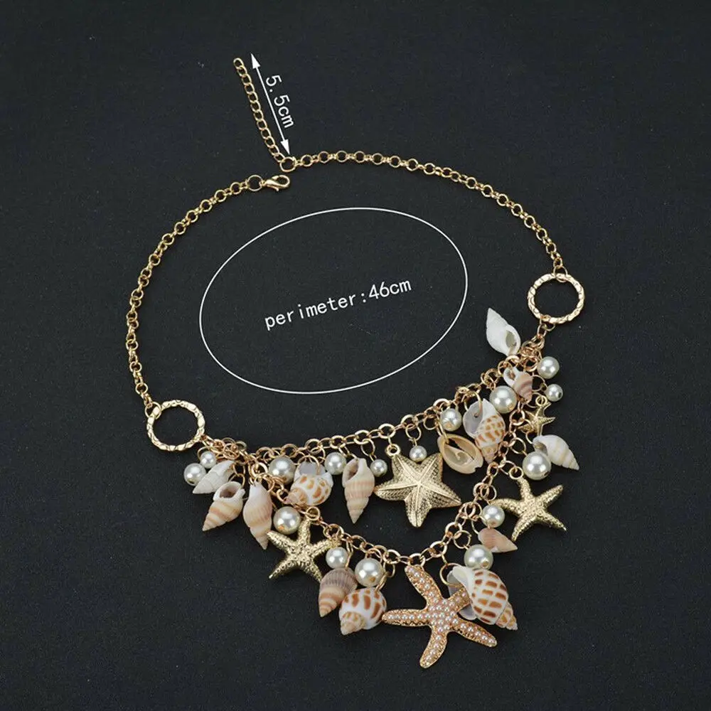Lot Starfish Sea Snail Earrings Necklace Bracelet Suit Pearl Shell Double Sautoir Charm Conch Seashell Drop Earring Jewelry Sets
