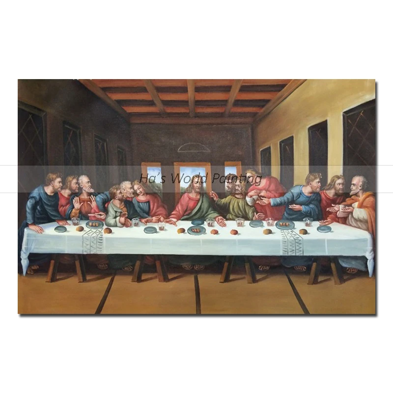 

high quality Large 100% Hand Painted The Last Supper Jesus and His Disciples Oil Painting On Canvas Abstract Wall Art Picture