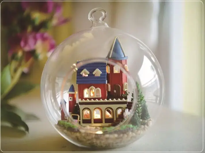 Замок мечты миниатюрный кукольный домик стекло DIY мини домой стеклянный шар рука кукольный дом со светодиодными огнями Оптовая