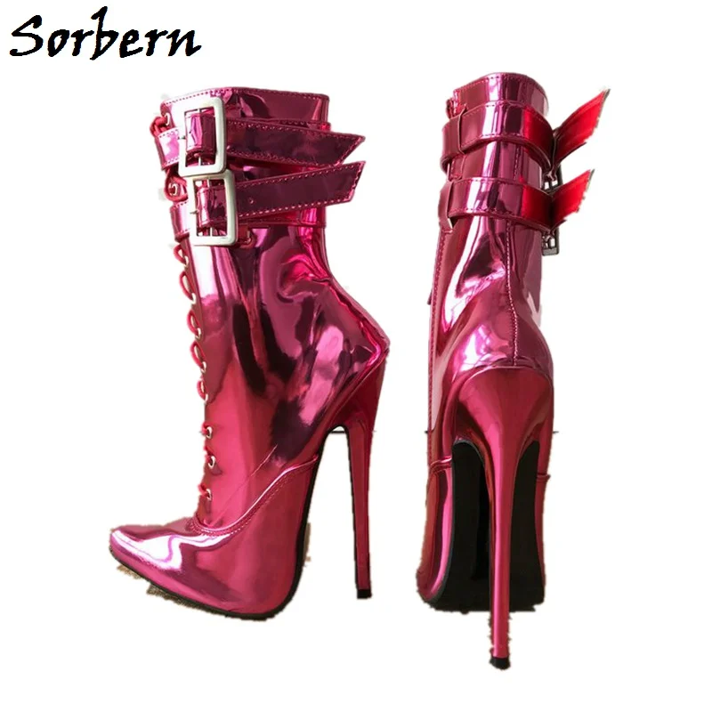 

Sorbern Buckle Solid Pointed Toe Ankle Boots Cross-Tied Zipper 18Cm Small Heels Spring Fashion Shoes Women Designers Boots