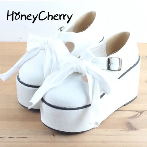 

Japanese Muffin Bottom Bow Round Head Harajuku Soft Sister Daily Wild T-shaped Buckle Cos Women's Shoes LOLI SHOES