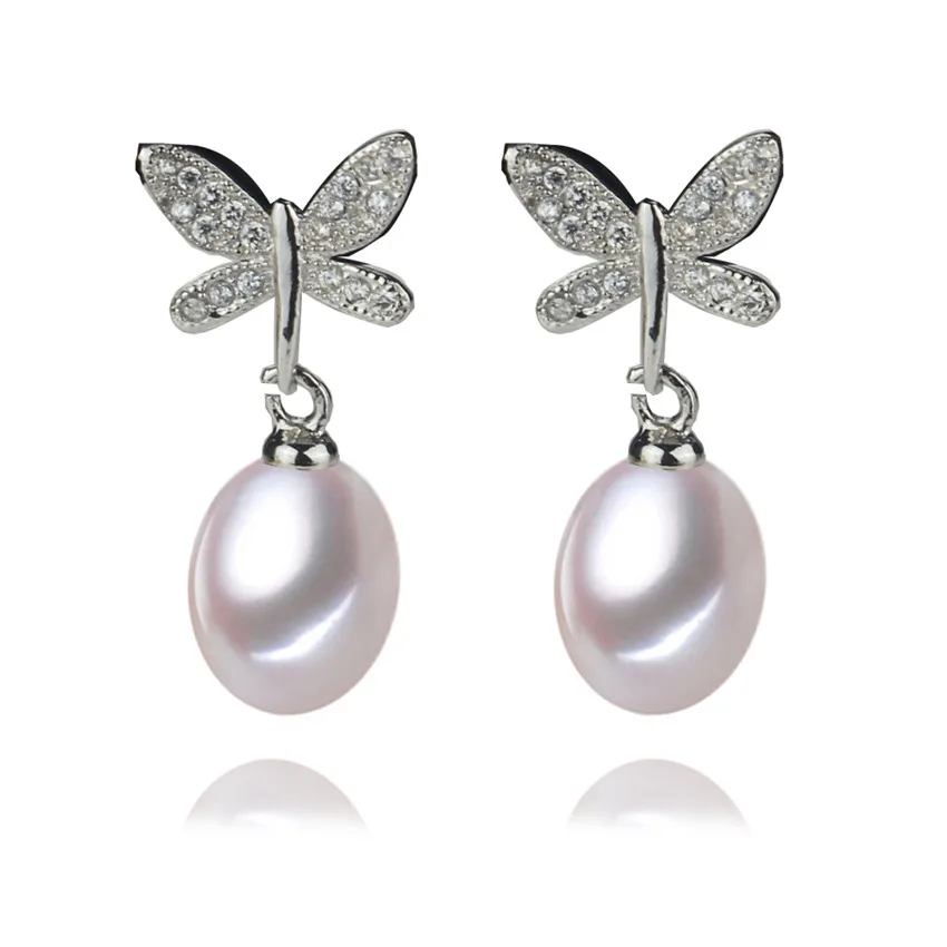 

SNH AAA 8-9mm drop sterling silver natural freshwater pearl earrings genuine cultured AAA drop pearl jewelry earrings for women