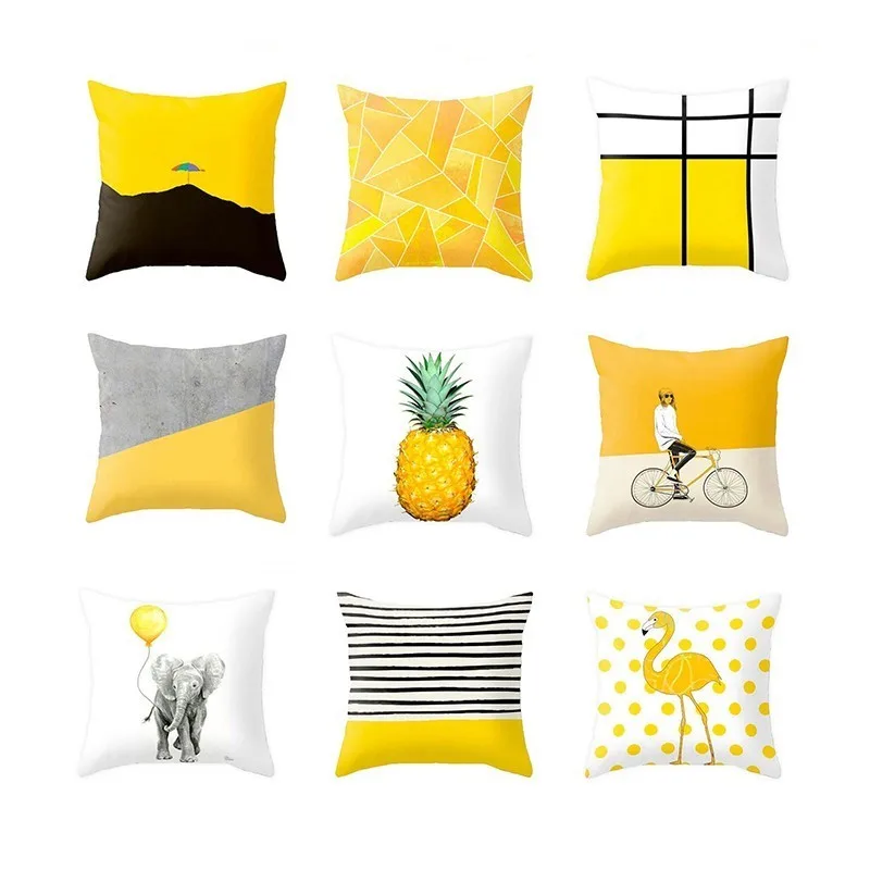 

1pc Home Pineapple Leaf Geometric Yellow Pillow Case Cover Sofa Car Waist Throw Cushion Cover Home Decor 45*45cm