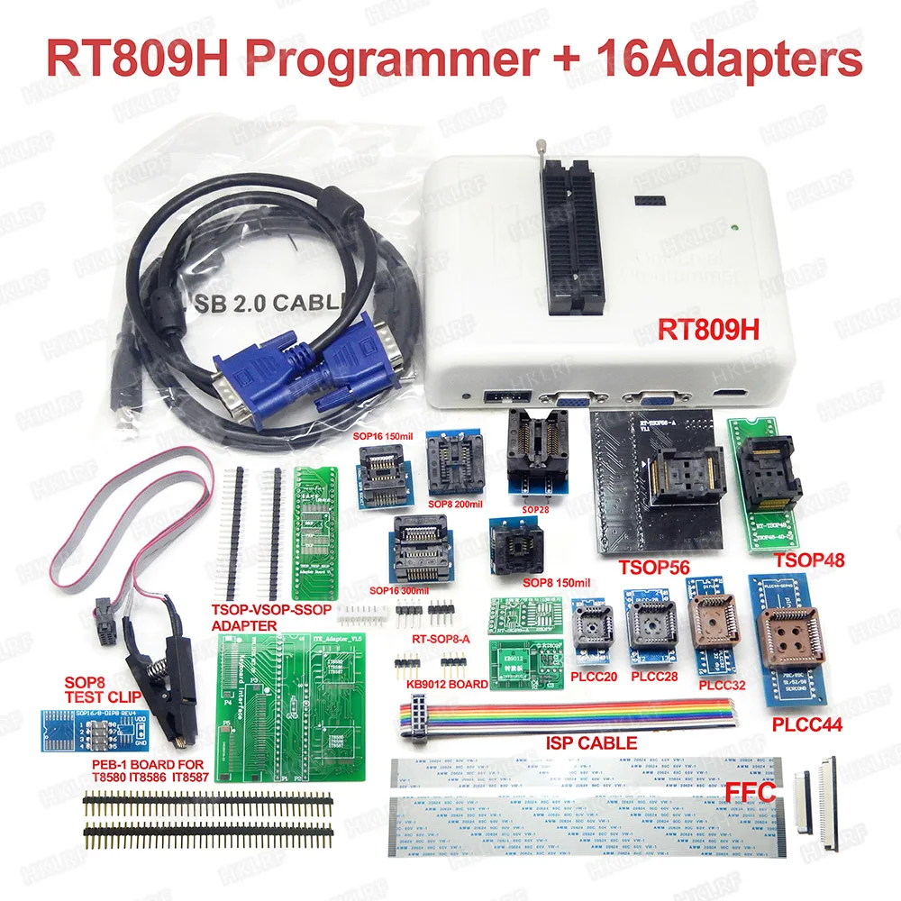 

2019 Newest RT809H EMMC-Nand FLASH Programmer +16 Adapters BGA63 BGA64 BGA169 RT-BGA63-01 RT-BGA64-01 RT-BGA169-01 adapters