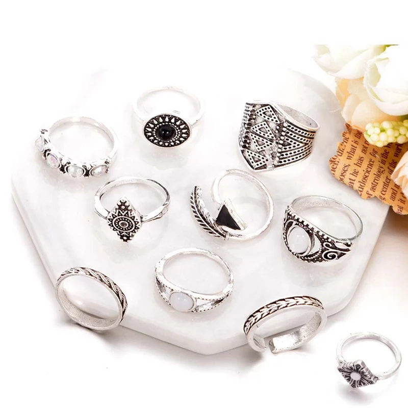 

10Pcs/Lot Best Quality Silver Gold Colour Ring Set For Women Men