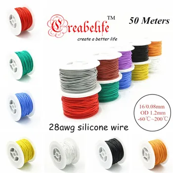 

50 Meters 28 AWG Flexible Silicone Wire RC Cable 28AWG 16/0.08TS OD 1.2mm Tinned Copper Wire With 10 Colors to Select