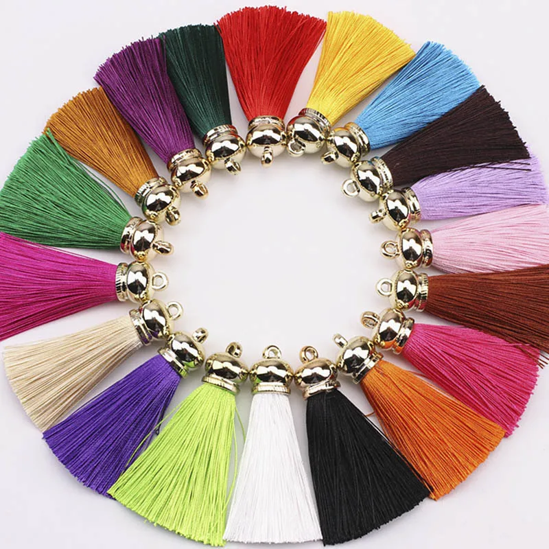 

Round End Caps Silk Tassels 7cm Earrings Charm Polyester Satin Tassels for DIY Jewelry Making Short Earring Pendants Findings