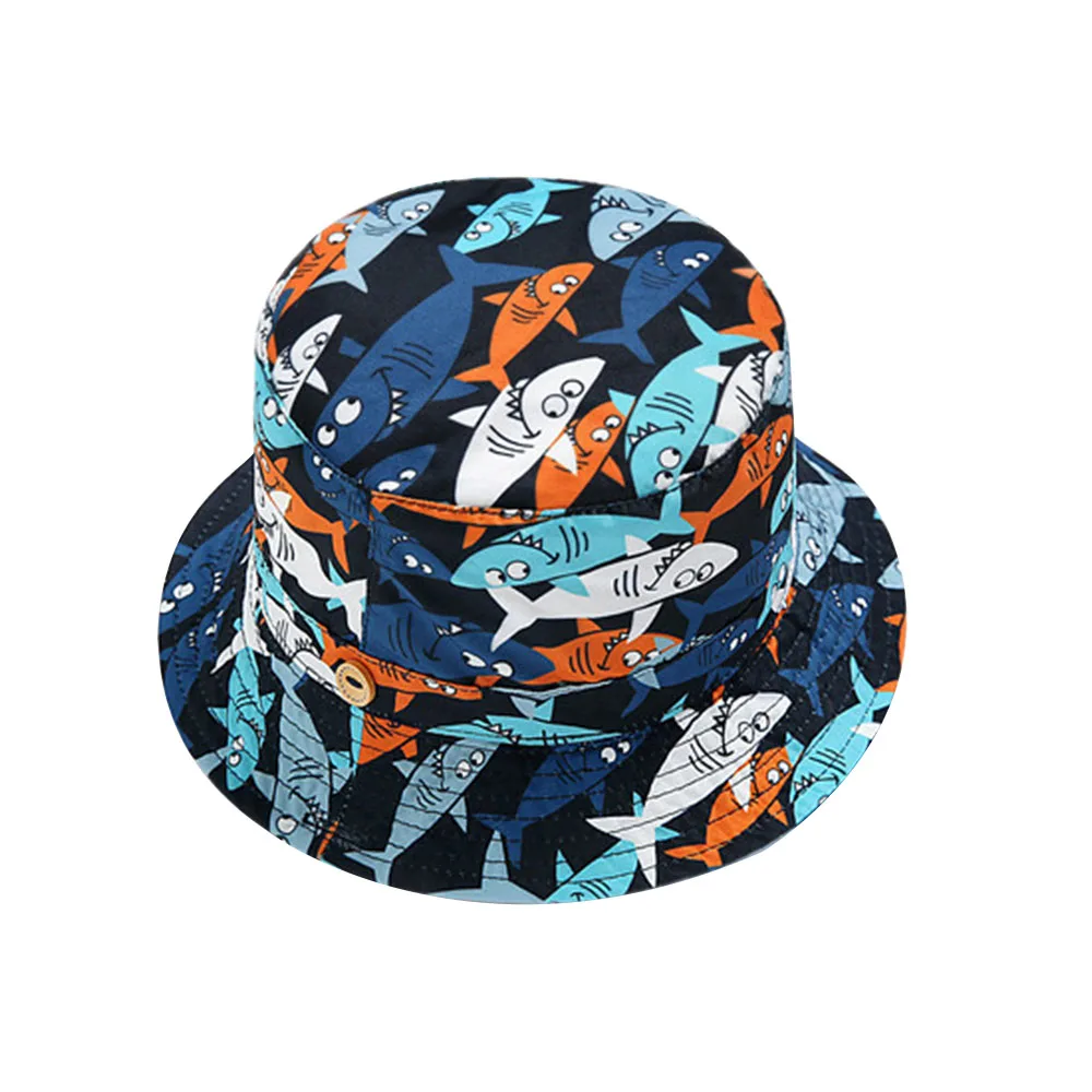 2Sharks Pattern Baby Boy Bucket Sun Hat Kids Girls Summer Beach Fisherman Basin Cap Quick-Drying Toddler Bonnet Chinstrap Stay On