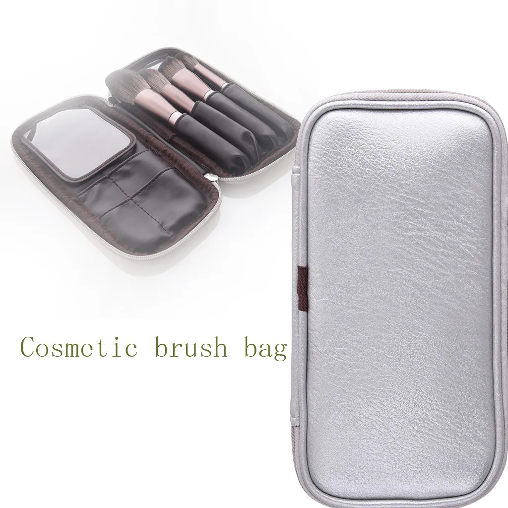 

Silver Makeup Brushes Set Kit Multifunctional Foundation Blusher Eye Shadow Brush with Leather Bag Beauty Tools C527