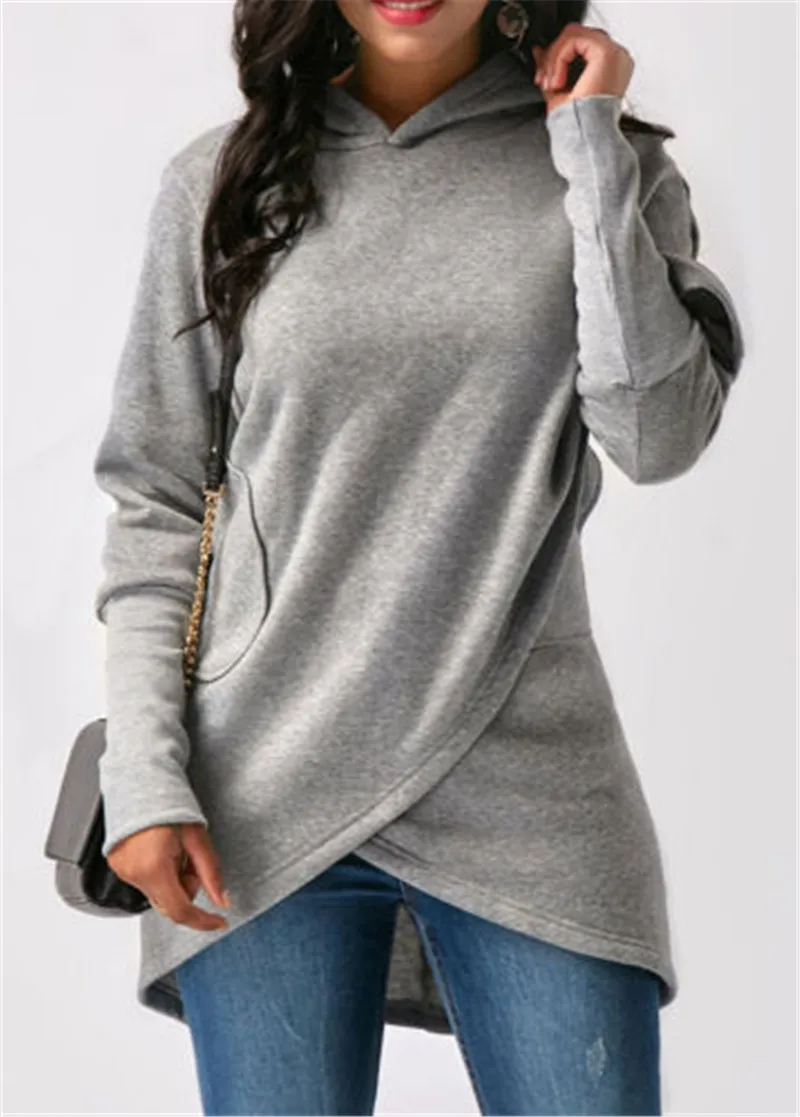 Женский осенне-зимний пуловер с капюшоном, однотонный несимметричный джемпер с длинными рукавами, свободные трикотажные топы для женщин, повседневное пальто Femme W3