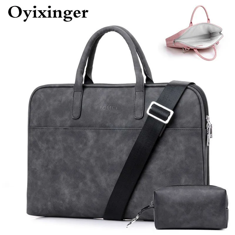 Мужские черные кожаные сумки для ноутбука женские розовые портфели для Macbook Air 13 14,1 15 15,6 13,3 сумки-мессенджеры с небольшой сумкой питания