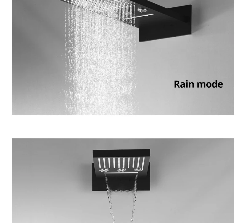 22Waterfall Rain Shower Sets Faucet Rotating Water Shower 4 Function Spa Waterfall Massage Bathroom Fixture Black Shower Set (8)