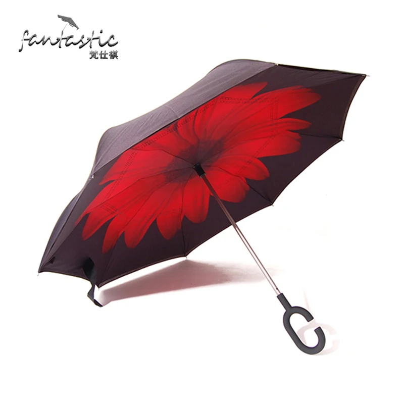 Камелии nubrella Hands Free Hands-Free зонтик с Форма ручка перевернутый обратный Зонт