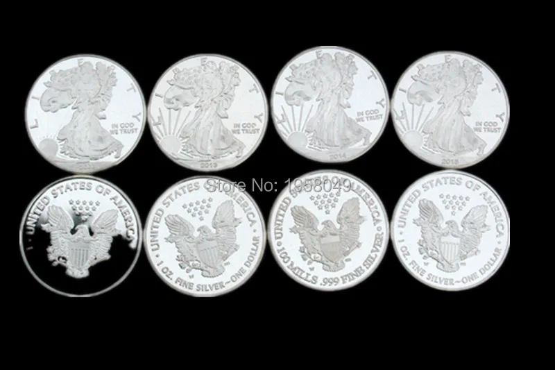Немагнитные латунные покрытые серебром монеты с изображением орла одной Трои унции реплики монет, 4 шт./лот, 2000, 2013