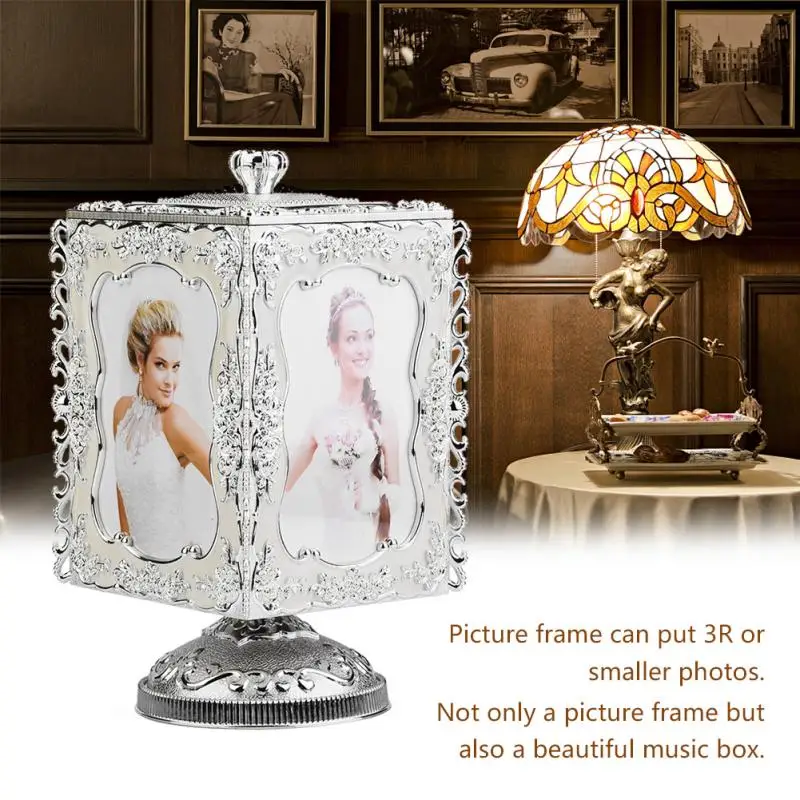 

Rotating Lovely Music Box 3R Photo Display Picture Frame Jewelry Storage Music Box for Wedding Engagement Gift Decoration
