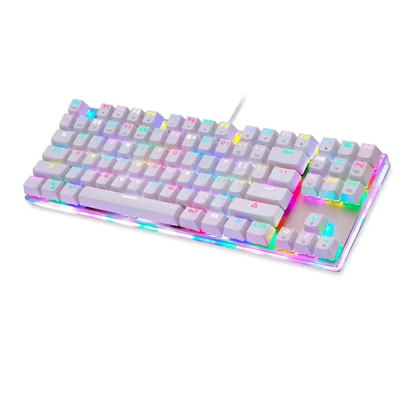 Красочная иллюминированная Подсветка 87 клавиш Usb Проводная игровая клавиатура с подсветкой для настольного компьютера A8 - Цвет: Белый