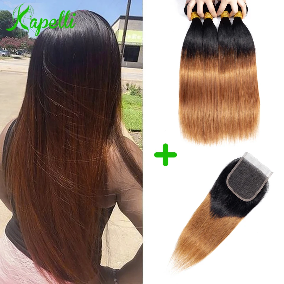Ombre Bundles With Closure 1b 30 Two Tone Human Hair Weave