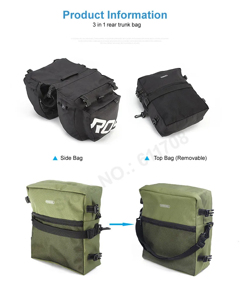Discount ROSWHEEL 3 in 1 Multifunction Road MTB Mountain Bike Bag Bicycle Pannier Rear Seat Trunk Bag With Rain Cover Rainproof 3