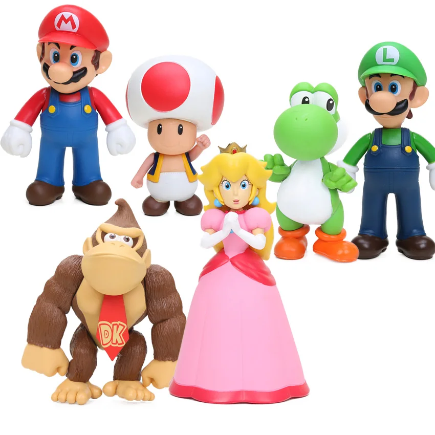 

6pcs/lot Super Mario Bros Figure Set Donkey Kong Peach Toad Mario Luigi Yoshi PVC Action Figures Dolls Toys Figuren brinqudoes