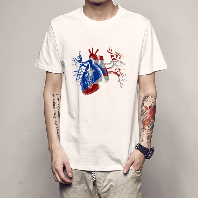 

Hot 2018 New Summer Fashion Brand O-Neck Puerto Rico Flag in Heart cotton mens t shirt glados mma psg rash guards marcelo burlon
