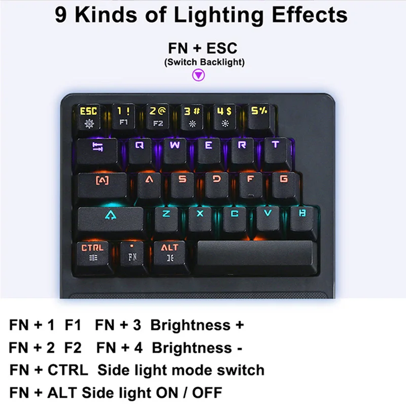 

Wired 28 Keys Mixed Multimedia Keys Light Ergonomic PC Single Hand Gaming Mechanical Keyboard LCC77