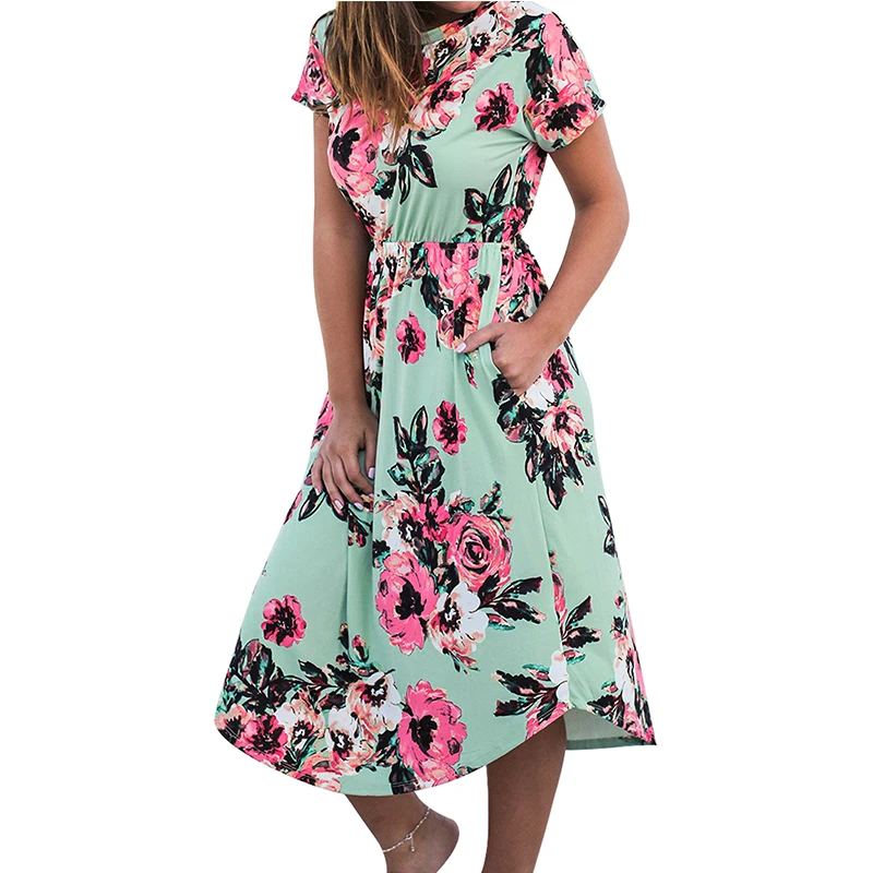 Women's Chic Boho Style Printed Dress Cyan