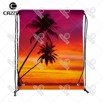 

Palm Trees Silhouette on Sunset Summer Style Beach Print Custom individual Nylon fabric Drawstring Backpack Gift Bag Pack of 4