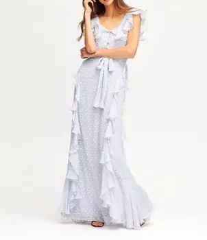 

Top Qulaity Sexy Summer Dress Elegant Celebrity Women Ruffles Dot Fashion Party Long Dresses