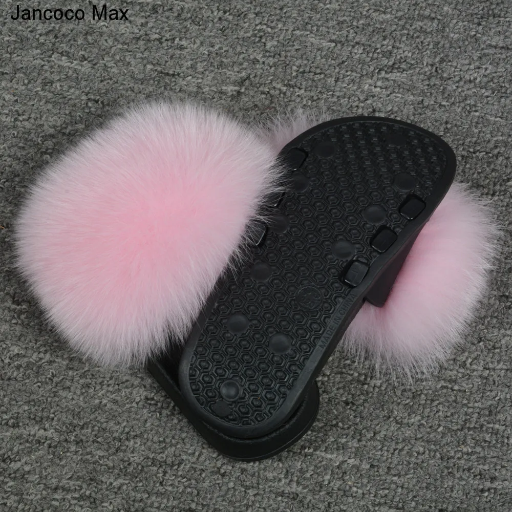 Jancoco Max 2019 Kids Real Fox Fur Girls Slipper Spring Summer Natural Fur Slides Children Indoor Outdoor  S60 GLOve24