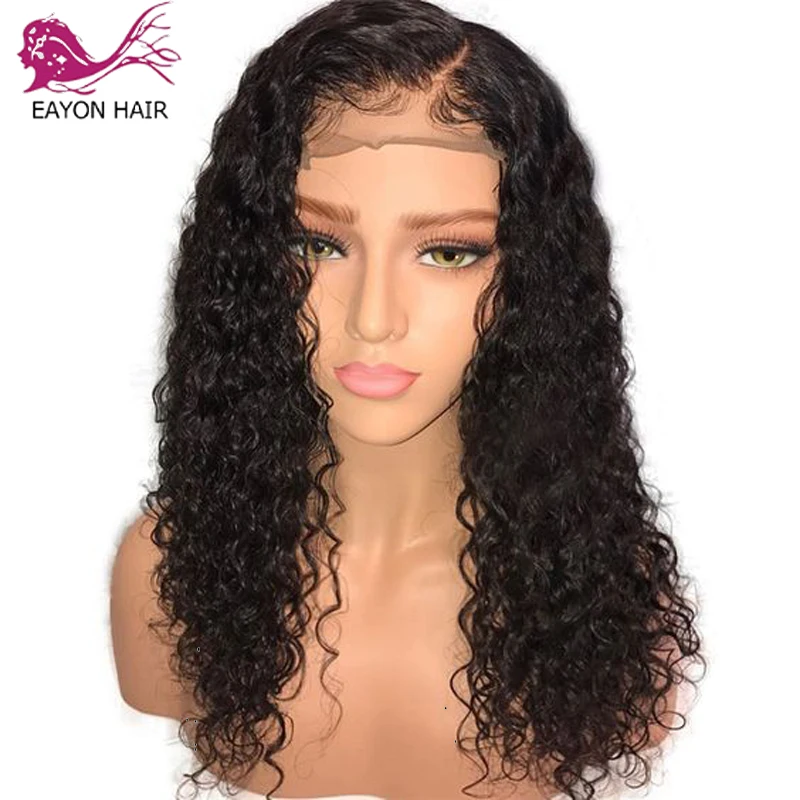 

EAYON Brazilian Curly Glueless Pre Plucked Full Lace Human Hair Wigs With Baby Hair Non Remy Free Part Natural Black For Women