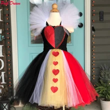 Шикарные детские платья для костюмированной вечеринки в стиле королевы сердец для девочек; цвет черный, красный; Карнавальный Костюм Королевы сердца для детей; юбка-пачка