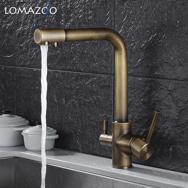 Cheap LOMAZOO Double Tap Kitchen Faucet Bathroom Sink Faucet Rotatable Waterfall Faucet Single Handle Brass Rotate mixer